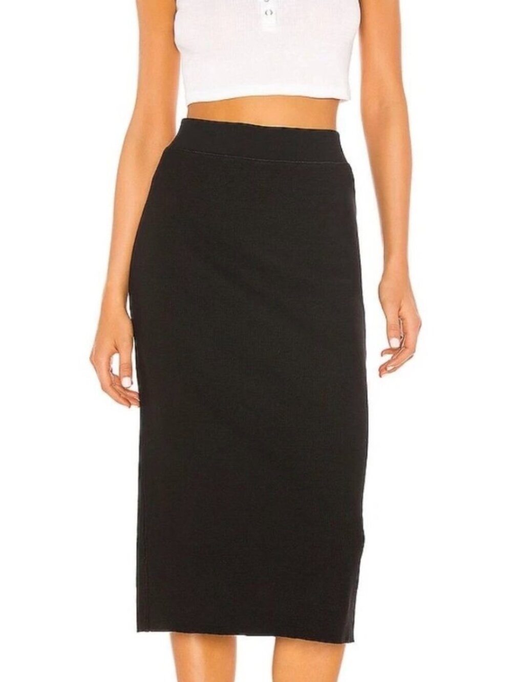James Perse Ribbed Black Midi Skirt